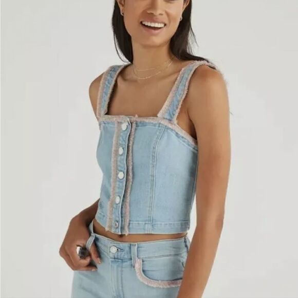 7 For All Mankind Fringe blue denim bustier TOP size XL - Picture 1 of 9